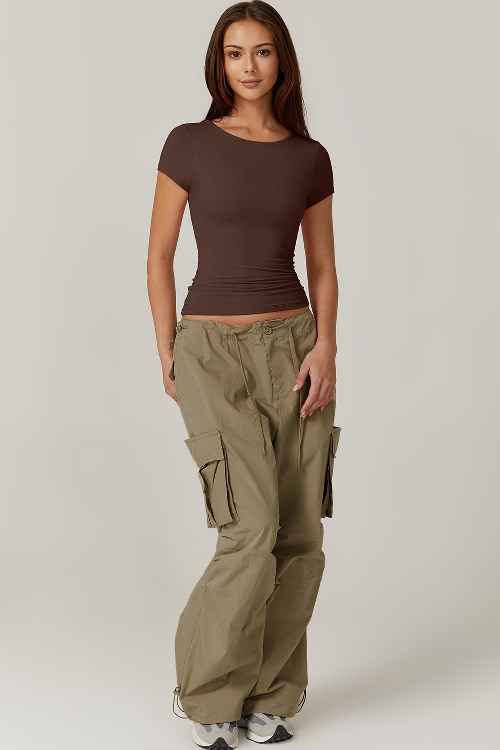 QINSEN Women's Crew Neck Short Sleeve Tees Double Lined Slim Fit T Shirt Basic Y2K Tops - Image 3