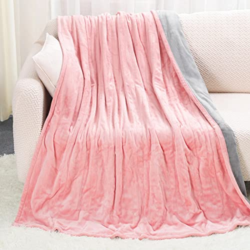 Homde Heated Electric Throw 50 Inch x 60 Inch Flannel Washable Blanket with 10-Heat Setting Auto-Off Controller for Bed or Couch, Double-Side (Pink and Gray)