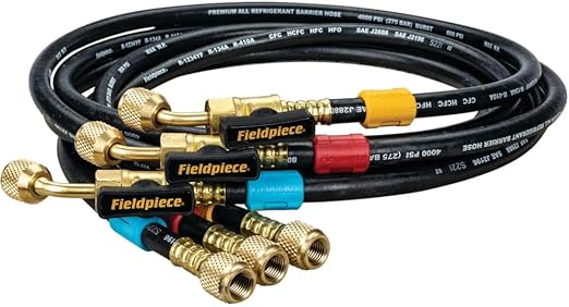 Fieldpiece HR3B Ball Valve Refrigerant Hose Set (3) with Color Tags - 1/4" x 1/4" (5')