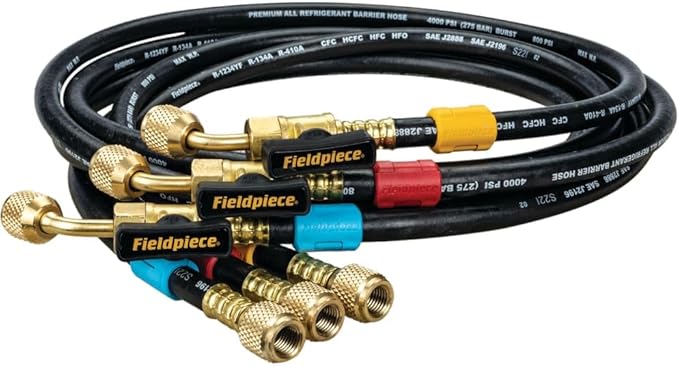 Fieldpiece HR3B Ball Valve Refrigerant Hose Set (3) with Color Tags - 1/4" x 1/4" (5')