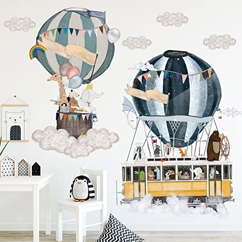 HaoFuJi Autocollante Stickers Muraux Montgolfiere Autocollant Mural Animaux Girafe Éléphant Ours Deco Murale Convient pour Chambre Enfant Bebe Fille Mur Salon Décoration