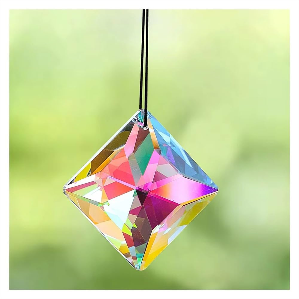 Garden Suncatchers 2pcs 50mm Streamer AB Color Prism Geometry Square Crystal Chandelier Lighting Parts Sun Catcher Dangle Handmade Pendant Necklaces