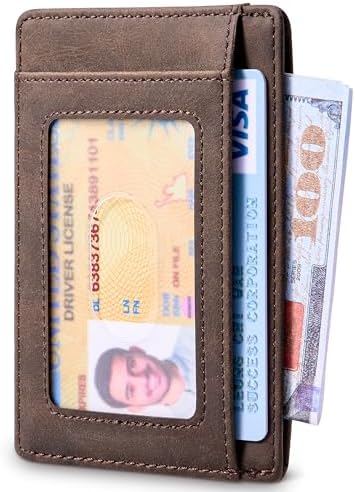 Travelambo Front Pocket Minimalist Leather Slim Wallet RFID Blocking Medium Size(Crazy Horse Coffee)