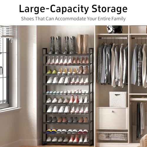 Image of Shoe Rack, 10-Tier Metal Shoe Organizer, Tall Shoe Rack for Closet,entryway,Garage, with Adjustable Flat or Angled Shelves, 42-50 Pairs,Shoes that can accommodate The Whole Family.