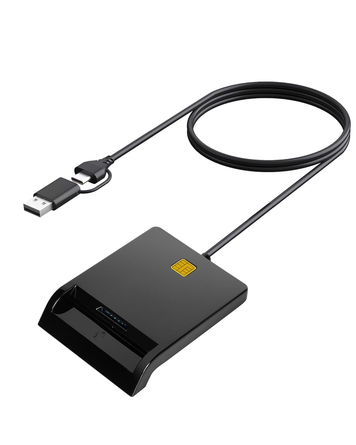 2-in-1 USB A & USB-C Smart Card Reader, CAC Common Access Card Reader, ISO7816 ID Bank SIM Chip Card Reader Compatible with Windows, Mac OS, Linux & Android OTG Mobile Phones, Plug and Play Black