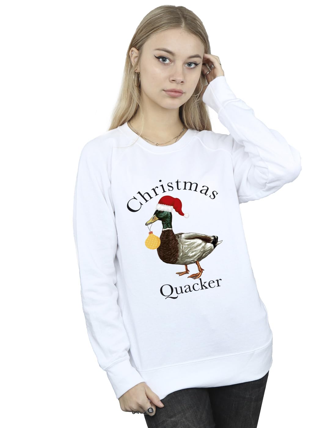 Absolute Cult Christmas Women's Quacker Duck Sweatshirt White XX-Large