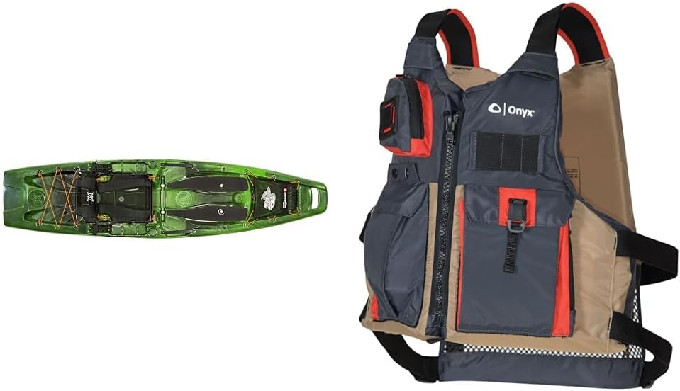 Perception Outlaw 11.5 Sit on Top Fishing Kayak with Fold Away Lawn Chair Seat, 4 Rod Holders, Tackle Trays | Onyx Kayak Fishing Life Jacket Oversize Tan Perception Outlaw 11.5 Sit on Top Fishing Kayak with Fold Away Lawn Chair Seat, 4 Rod Holders, Tackle Trays | Onyx Kayak Fishing Life Jacket Oversize Tan