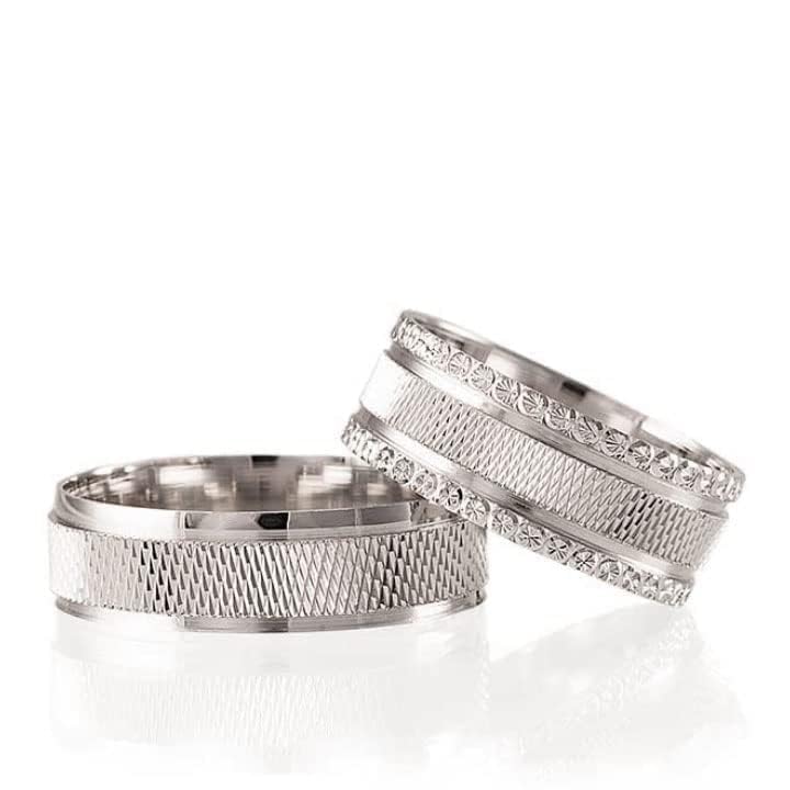 Set di fedi nuziali Set di fedi nuziali abbinate per coppie in argento Set di fedi nuziali personalizzate per uomo e donna in argento sterling 925