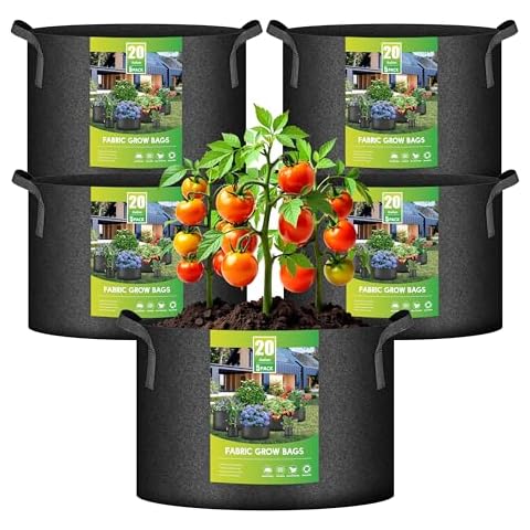 iPower 5-Pack 20 Gallon Plant Grow Bags Thickened Nonwoven Aeration Fabric Pots Heavy Duty Durable Container, Strap Handles for Garden with 5 Labels, Black New Cover