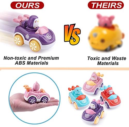 AmyBenton Car for 1 2 Year Old Girls - Car for Toddler - Baby Car Set of 4 - Friction Power Car for Girls 1 2 Years Old