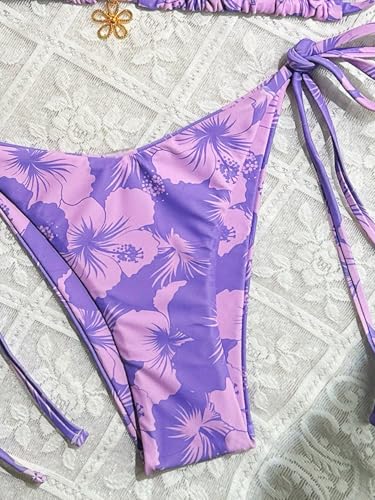 Image of ZAFUL Womens Printed Triangle Bikinis 2 Piece Halter Bikini Sets High Cut Bathing Suit Side Tie Swimsuits