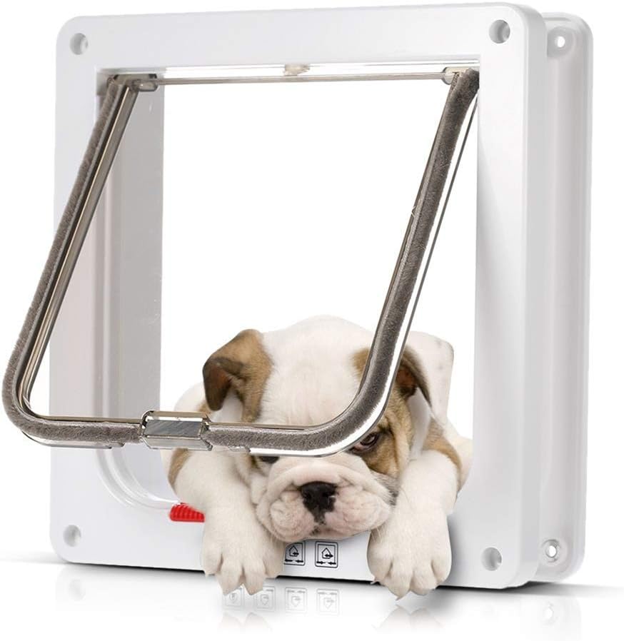 Cat Door Dog Door with 4 Way Locking, Cat Flap Door for Interior Exterior, Quiet Weatherproof Pet Doors,Compatible with Adult Cats and Small Dog, Easy Installation