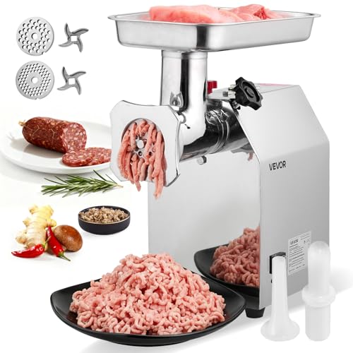 VEVOR Hachoir à viande électrique, capacité de 4,17 kg/min, poussoir à saucisses industriel de comptoir avec lame, plaque de broyage, hachoir commercial en acier...