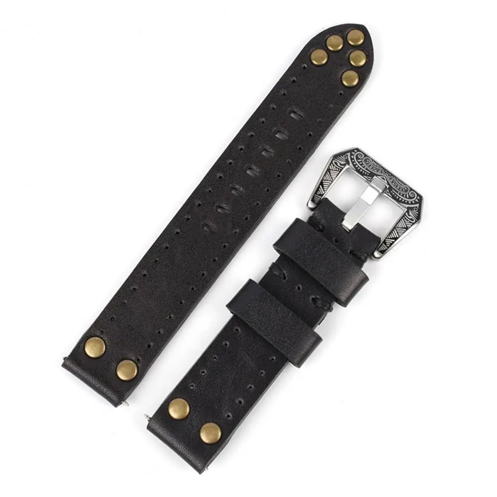 Bracelet en cuir vintage marron 20 mm interchangeable boucle gravée - 4