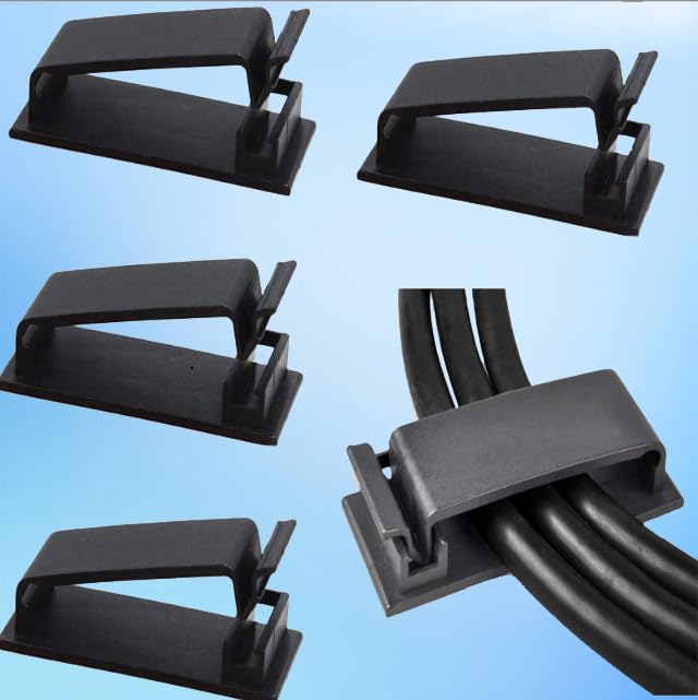 30 piezas de clips auto adhesivos para gestión de cables, organizadores grandes de cable, clips para cables, sujetador de cables con adhesivo, múltiples cables para cable Ethernet, TV/PC bajo escritorio, hogar u oficina (Negro) miniatura 1