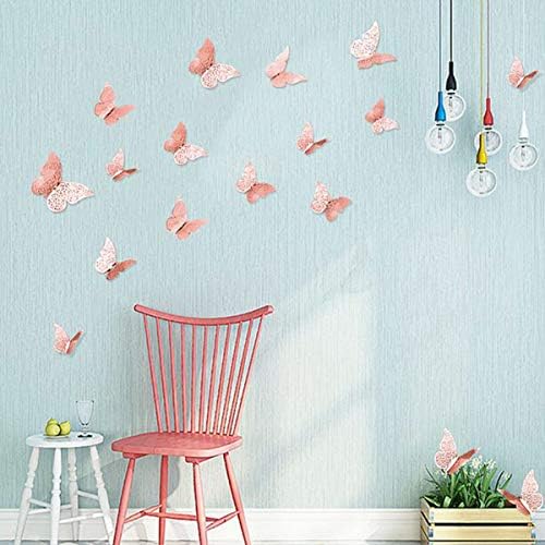 Seasonsky 3D Butterfly Wall Stickers Wall Decal Decor Art Decorations Sticker Removable Hollow Butterfly 3 Sizes for Room Home Classroom Offices Bedroom Decor, Rose gold and Gold
