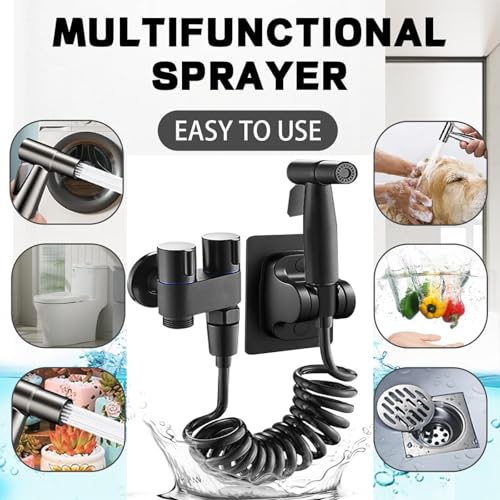 Toilet Faucet Splitter Handheld Toilet Bidet Sprayer for Toilet-Adjustable Water Pressure Control with Bidet Hose for Feminine Wash, Bidet Attachment for Toilet,Joint 3/8 inch (Black)