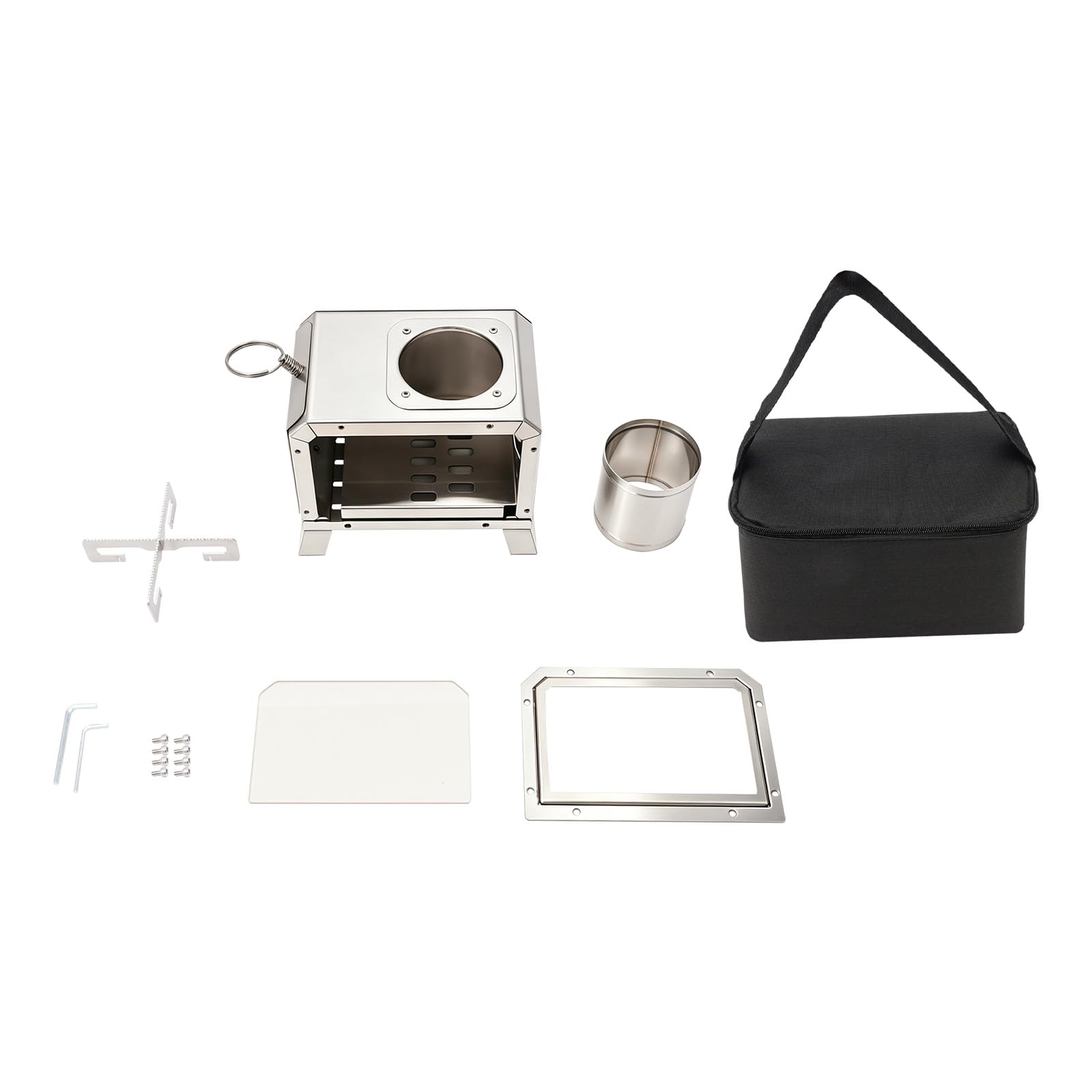 Réchaud Bois Camping Portable, Poêle Inox Avec Vitre Feu Visible, Extérieur