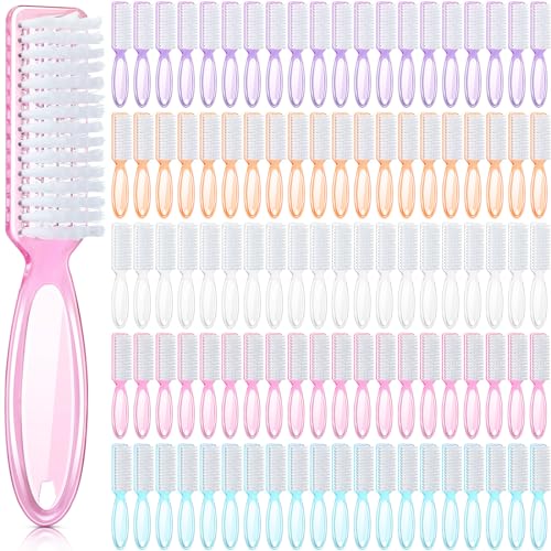 Patelai 100 Pieces Handle Grip Nail Brush Bulk for Cleaning Fingernails Toes Scrub Manicure Pedicure (Colorful)
