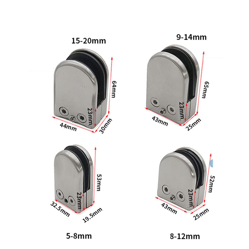 Soporte para Cristal de Acero Inoxidable 304 - Grapa de Boca de Pescado sin Taladros para Barandillas de Escaleras, Fijación Invisible para Paneles de Vidrio (4 Unidades) (XL:15-20MM)