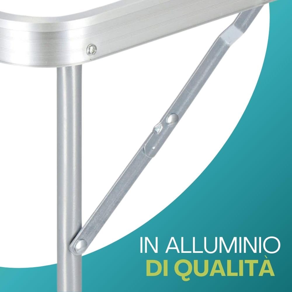 PALUPLUS Set Tavolo Campeggio in Alluminio con 4 Sgabelli Blu, Misura Tavolino 120x60x71 cm, Design Pieghevole a Valigetta con Maniglia, Foro per Ombrellone, per picnic, gita -8095F