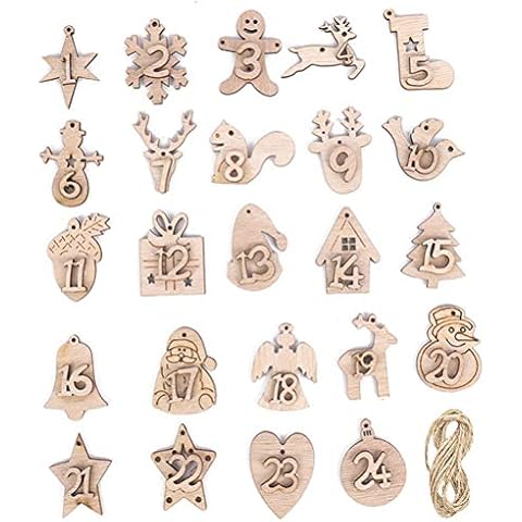 Advent Calendars Pendants, 1-24 Christmas Countdown Advent Calendar Numbers with Clips Wooden Pendants DIY Number Gift Tags for Christmas Birthday Festival Reminder Decorations Cover