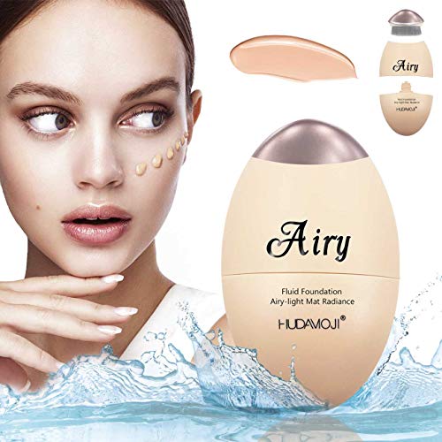 Smobea Air Cushion BB Cream, CC Cream Egg Shape Head Foundation, Moisturizing Concealer, Bright Makeup Base Long Lasting with Egg Shape Makeup Brush, Easy to Apply, Round (Natural)