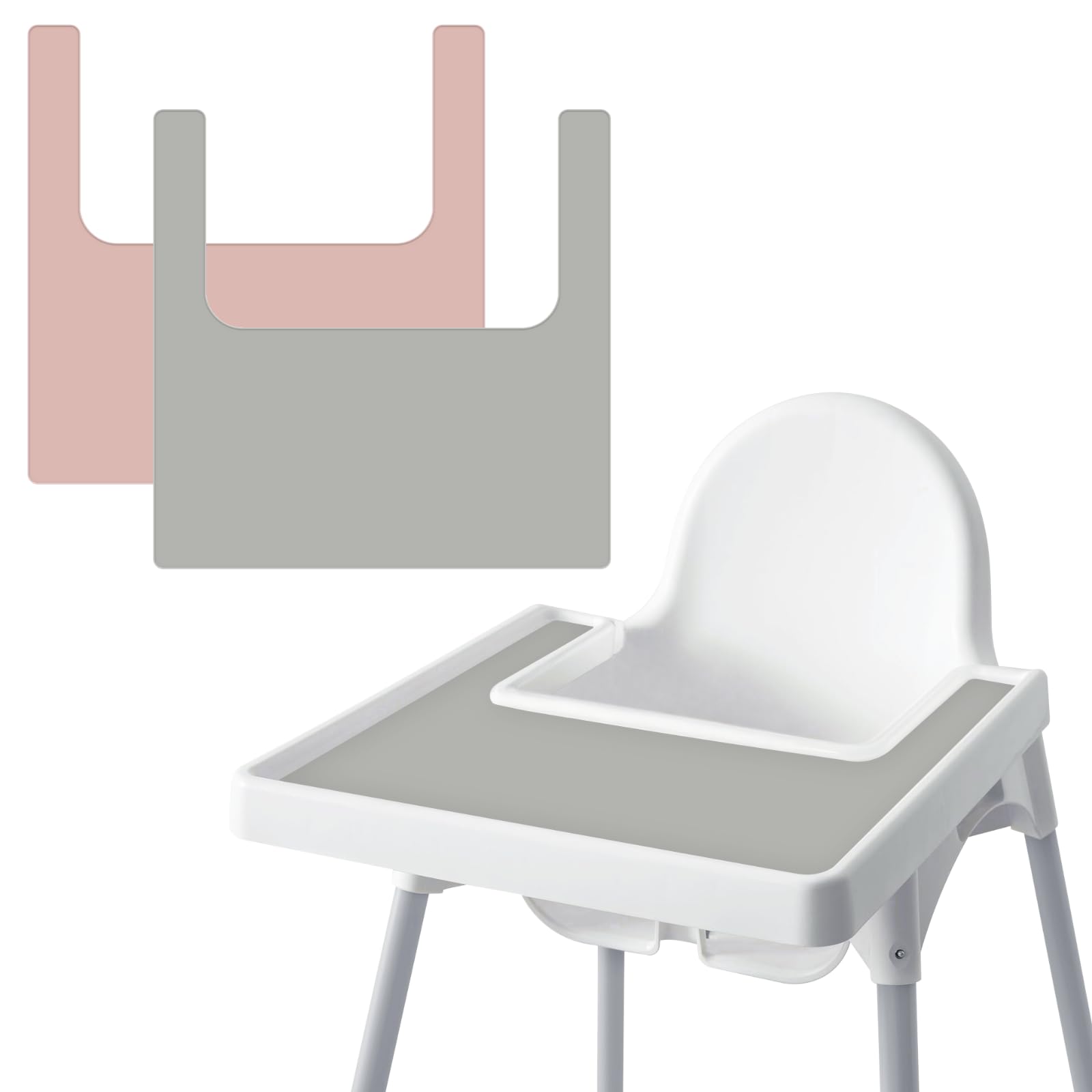 High Chair Placemat for IKEA Antilop Baby High Chair, 2 Packs Stain Resistant Non-Slip Toddler Silicone High Chair Place Mats Eating Table Mat (Blush/