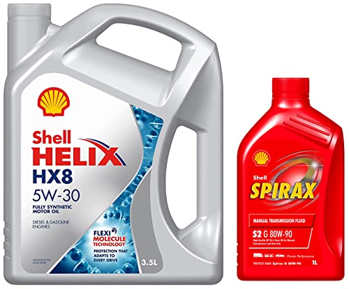 Image of Shell Helix HX8 5W-30 API SN Plus Fully Synthetic Engine Oil for Petrol, Diesel & CNG Cars (3.5 L), medium & Spirax S2 G 80W-90 API GL-4 Gear Oil for Cars of All Fuel Types (1 L)