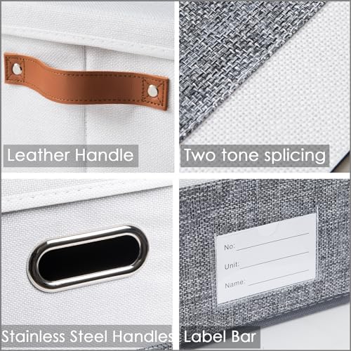 Image of PRANDOM Foldable Storage Bins with Lids [3-Pack] Fabric Collapsible Storage Boxes Baskets Cubes Containers with Handles for Closet Living Room Bedroom (Grey & White 17.7x11.8x11.8'')