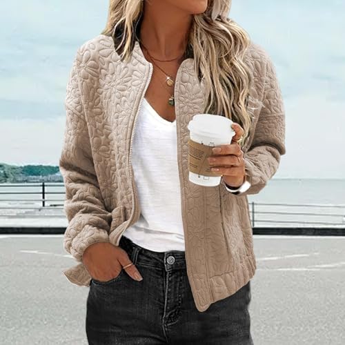 Womens Bomber Jacket Cute Jacquard Coat Lightweight Zip Up Coat Dressy Casual Varsity Jackets Fashion Outerwear Top2