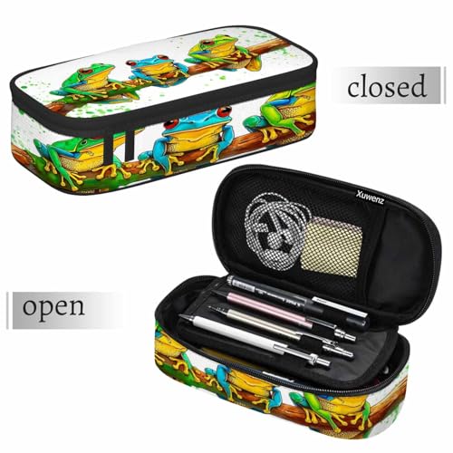 Image of Frog Pencil Holder Bag Splash Spotted Branches Exotic Watercolor Animal Pencil Case College Office School for Teens Boy Girl