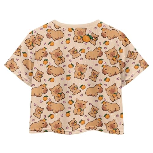 Image of Girls Fashion Crewneck Tee Shirts Casual Short Sleeve Crop Top Summer Outfits 5-14 Years Old