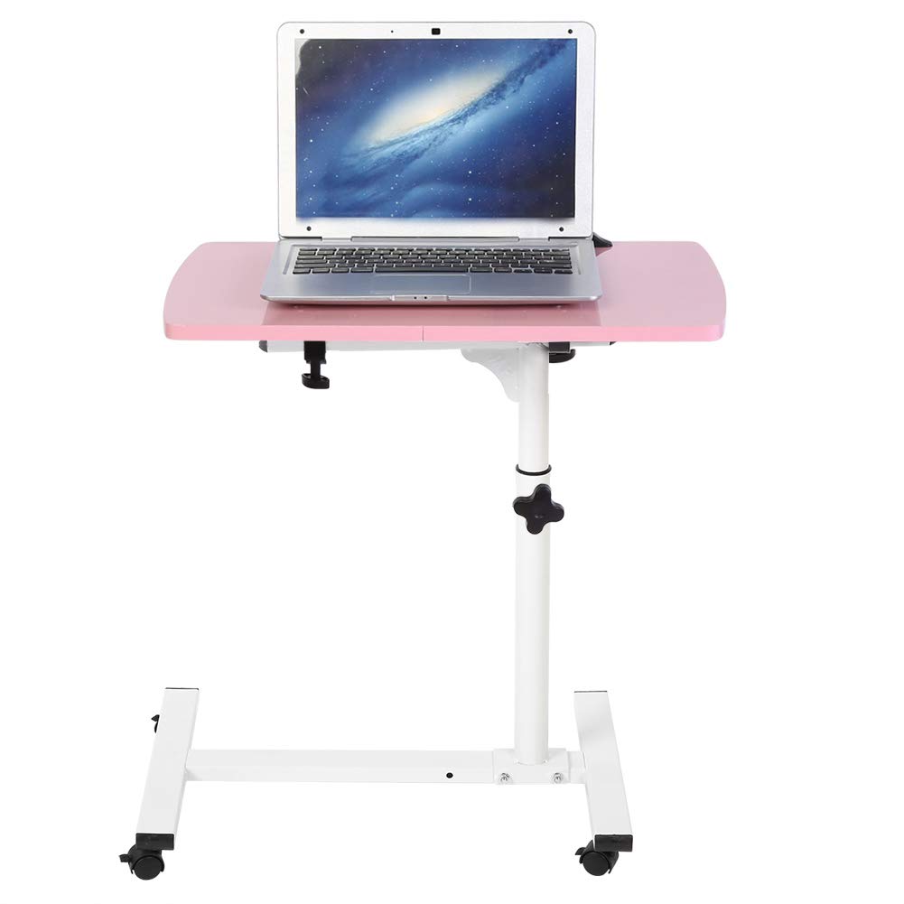 Wielofunkcyjne biurko na laptopa z kółkami, łóżkiem, sofą, książkami, przekąskami (różowy)