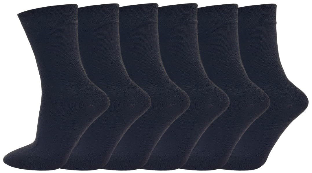SOCK-TEC 6 Pairs Ladies Non Elastic Socks Diabetic Friendly Soft Cotton Wide Loose Top Grip