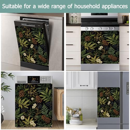 Image of Green Herb Leaves Dishwasher Covers for The Front Magnetic,Blue Berry Pine Cones Refrigerator Magnets Decoration,Reusable Dishwasher Cover Panel for Home Kitchen Decor 23x26 Inch