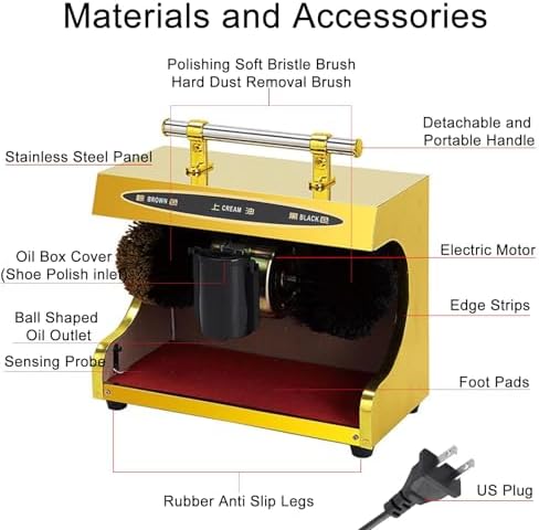 Automatic Shoe Polisher, 100W Electric Shoe Buffer Machine, Stainless Steel Cleaning Kit, Induction Shoe Shiner for Home, Hotel & Office Use