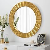 Round Gold Mirrors for Wall Decor 26 Inch, Art Deco Mirror for Bathroom With Geometric Frame, Gold Circle Mirrors Entryway Mirrors for Wall, Modern Wall Mounted Mirror for Bedroom, Living Room