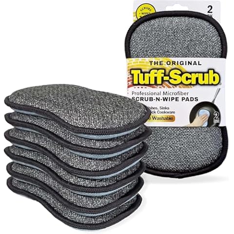 Original Tuff-Scrub Professional Microfiber Multi-Surface Scrub-N-Wipe Sponges, Dual-Sided for Scouring and Easy Household Cleaning, Machine Washable, 6-Pack Large Size Pads Cover