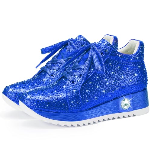Image of FINDVELL Women's Fashion Glitter Sneakers Platform Wedge Shoes Sparkly Rhinestone High Top Sneakers Trendy Sequin Shoes Wedding Bride Dress