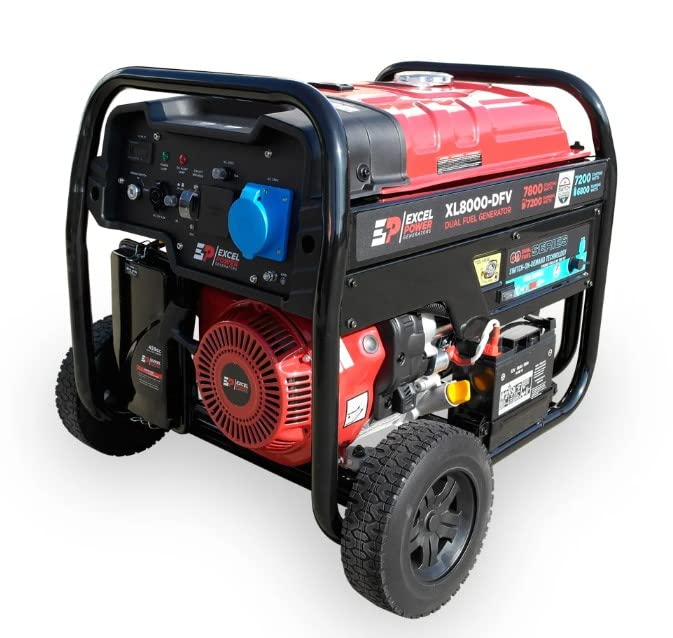 Excel Power Electric and Recoil Start 7.8KW Open Framed Dual-Fuel Generator Agriculture Worksites, Heavy Duty Professional With 2 Year Warranty