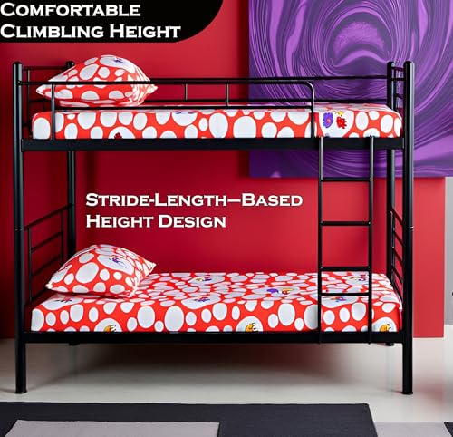 Image of Spacecrafts Convertible Bunker Cot 1+1 | Twin Metal Bunk Bed Frame with Ladder | Metal | Space-Saving Design | Sturdy Guardrails | Frame only | Mattress Not Included (Size: L:202, W:84, H:167 CM)