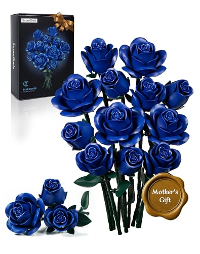 Image of Blue Roses Bouquet Building Set, Artificial Flowers Botanical Collection Blocks Kit Compatible with Lego for Adults, Gothic Home Decor for Easter and Mother's Day - IA11007 (608PCS)
