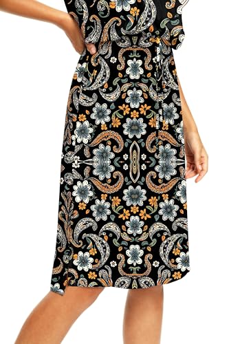 Image of Simier Fariry Women Summer Midi Knee Casual Dress Pocket Hide Belly Short Sleeve Spring Work Travel Teacher Outfit