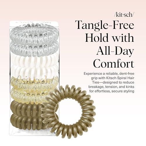 Image of Kitsch Spiral Hair Ties for Women - Coiled Plastic Hair Ties No Damage, Ponytail Holders for Thick and Thin Hair - Creaseless and Dent-Free, Phone Cord Style - Blonde, 8Pcs
