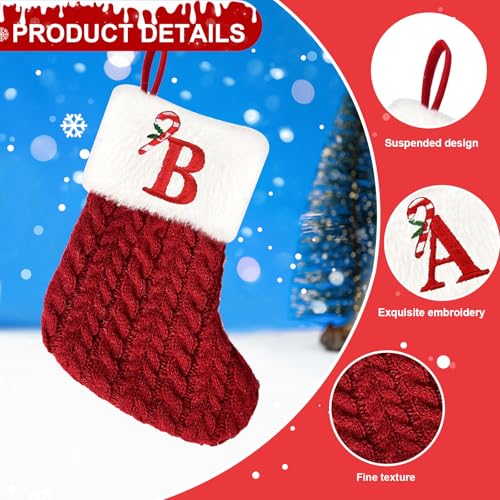 Christmas Stockings 7.9 inch Personalised Knitted Stocking with Letter Monogram Xmas Stockings Red Christmas Stockings Plush Cuff Hanging Stockings Gifts Holding for Xmas Tree Holiday Ornament (B) - Image 3
