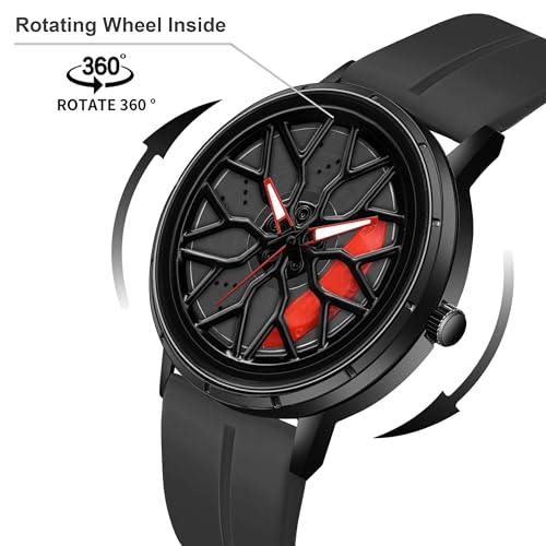 Image of Shocknshop RevolveX Rotating Hollow Wheel Hub Creative Fashion Analog Silicone Magnetic Strap Wrist Watch for Men Boys -WCH368