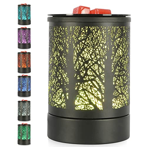 LIFEJXWEN Brûleur de Cire en Métal avec Lumière LED 7 Couleurs et Fonction électrique -...