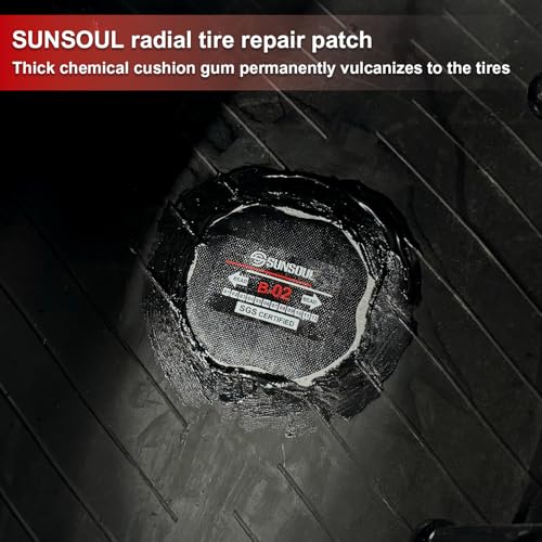 Image of SUNSOUL 10Pcs Bias Tire Patch, 3.75 inch x 3.75 inch Heavy Duty Tire Repair Patches | 2 Size Options, Bias Tires, Large Bonding Area, Permanent Vulcanized Seal, Fits Commercial Truck, Agricultural Vehicles