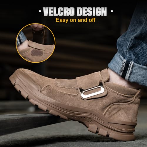 Image of Hogent Welding Work Boots for Men Slip on Steel Toe Shoes for Men Soft Comfortable Safety Boots Mens Work Boots Indestructible Puncture Proof Construction Boots for Men Safety Toe Footwear for Welder